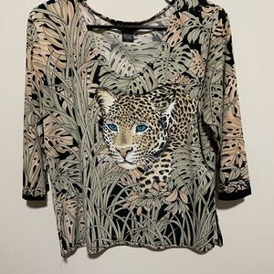 Vintage Valentina Jungle Leopard Print Blouse - Black and Beige